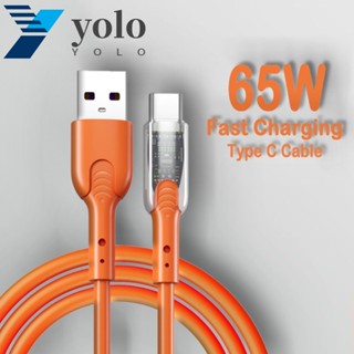 Yolo สายเคเบิลชาร์จเร็ว 65W USB C 6A Type C Micro USB 1 เมตร สีส้ม