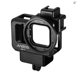 {fly} Andoer G9-4 Action Camera Video Cage Plastic Vlog Case Protective Housing with Dual Cold Shoe Mount 55mm Filter Adapter Extension Accessory Replacement for   9