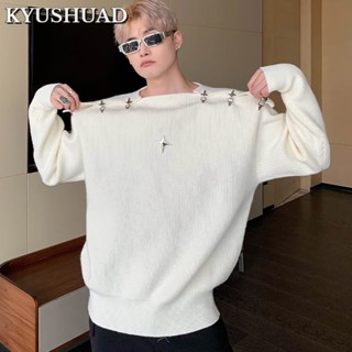 KYUSHUAD เสื้อสเวตเตอร์ระดับไฮเอนด์เฉพาะหลวม, เสื้อสเวตเตอร์ถักโลหะดีไซน์ใหม่สำหรับผู้ชาย,