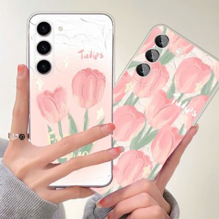 เคสโทรศัพท์มือถือแบบนิ่ม TPU ลายดอกทิวลิป สีชมพู สําหรับ Samsung A54 A53 A52s A24 A14 A34 A04 A04E A13 A04s A23 A33 M23 M53 A73 A12 M12 A22 M22 A50 A32 A50s A30s A51 A52 A72 5G