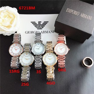 Armani นาฬิกาข้อมือควอตซ์ลําลอง สายหนัง หน้าปัดกลม ประดับเพชร แฟชั่นคู่รัก เหมาะกับของขวัญวันเกิด สําหรับผู้ชาย และผู้หญิง