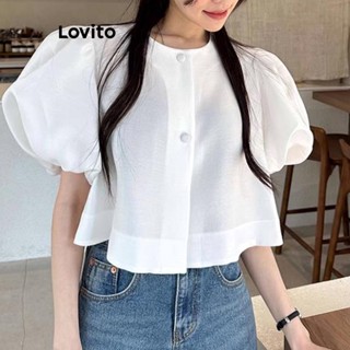 Lovito เสื้อเบลาส์ แขนพัฟ เรียบหรู สําหรับผู้หญิง LNE17222 (สีขาว)