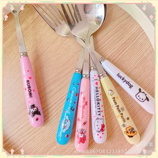 เครื่องใช้บนโต๊ะอาหาร Sanrio My Melody Cinnamoroll Kuromi Hello Kitty Travel Portable Tableware Set Fork Spoon Student Tableware Set Kitchen Tableware 【sunny】