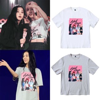 【ขายดี】เสื้อยืดแขนสั้น หนัง Pu พิมพ์ลาย Blackpink Kim Ji-Su