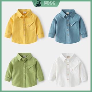 1-8 Y เสื้อเชิ้ตแขนยาวลําลอง คอปก สีแคนดี้ แฟชั่นฤดูใบไม้ผลิ และฤดูใบไม้ร่วง สไตล์เกาหลี สําหรับเด็กผู้ชาย