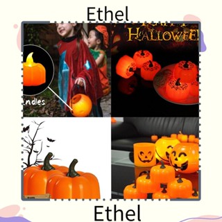 Ethel1 โคมไฟ LED รูปฟักทอง สีเหลือง พลาสติก พร็อพเครื่องประดับ สําหรับตกแต่ง 12 ชิ้น