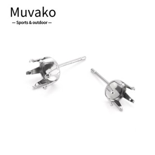 Muvako ต่างหูสตั๊ด สเตนเลส 6 มม. สีเงิน 6 เขี้ยว 100 ชิ้น