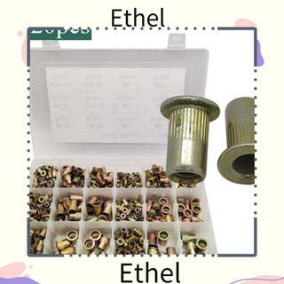 Ethel1 น็อตหมุดเกลียว หัวแบน M3 M4 M5 M6 M8 M10 520 ชิ้น #6-32 หมุดย้ํา เหล็กคาร์บอน ชุบสังกะสี #8-32 #10ชุดน็อต -24 1/4-20 5/16-18 3/8-16