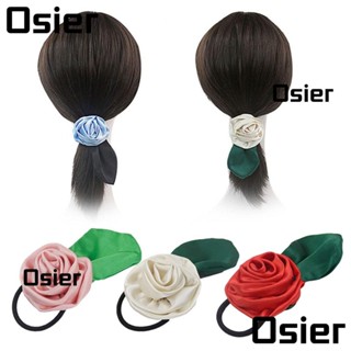 Osier1 ยางรัดผม รูปดอกกุหลาบ แบบยืดหยุ่น สีเขียว โรแมนติก เครื่องประดับผม แฟชั่นสําหรับผู้หญิง