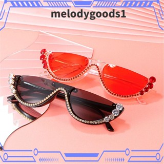 Melodygoods1 แว่นตากันแดด กรอบคริสตัล พลอยเทียม รูปตาแมว