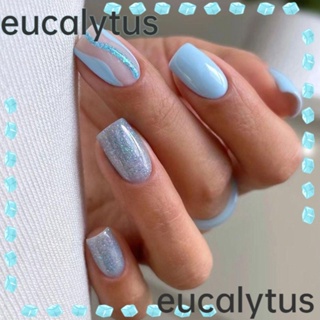 Eucalytus1 เล็บปลอม แบบยาว ทรงสี่เหลี่ยม ถอดออกได้ สีรุ้ง สไตล์ฝรั่งเศส DIY