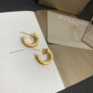 Bvlgari ต่างหูสตั๊ด เหล็กไทเทเนียม รูปโลโก้ตัวอักษร เครื่องประดับสําหรับผู้หญิง