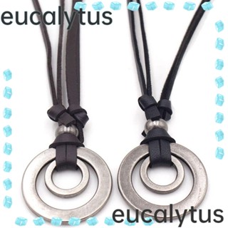 Eucalytus1 สร้อยคอหนัง วงกลมคู่ สีดํา ปรับได้ 2 ชิ้น