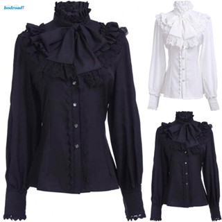 【HODRD】Tops Womens Gothic For Stage Performance Lolita Shirt Lotus Ruffle Top【Fashion】