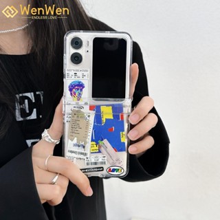 Wenwen เคสโทรศัพท์มือถือ แบบฝาพับ ลายฉลากศิลปะ สามชิ้น สไตล์ยุโรป และอเมริกา สําหรับ OPPO Find N2