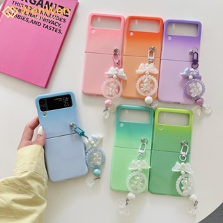 Wenwen เคสโทรศัพท์มือถือ PC แข็ง ไล่โทนสี 6 สี พร้อมจี้ประดับมุก สําหรับ Samsung Z Flip4 Z Flip3