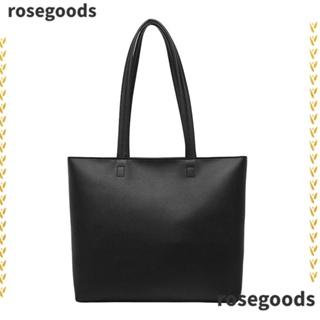 Rosegoods1 กระเป๋าสะพายไหล่ กระเป๋าถือ หนัง PU ทรงโท้ท มีซิป จุของได้เยอะ สีพื้น แฟชั่นสําหรับสตรี