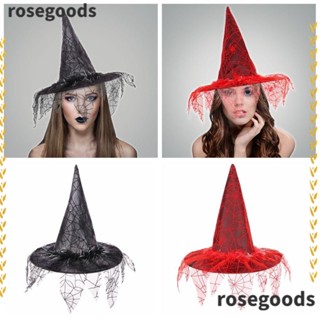 Rosegoods1 หมวกแม่มดฮาโลวีน ผ้าโพกศีรษะ สีดํา สีแดง ของขวัญ สร้างสรรค์ สําหรับผู้ชาย และผู้หญิง