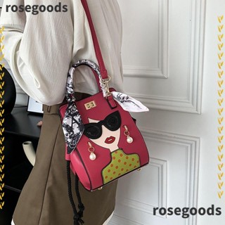 Rosegoods1 กระเป๋าสะพายไหล่ หนัง PU ทรงบักเก็ต พร้อมตัวล็อก สีตัดกัน สําหรับผู้หญิง 2023