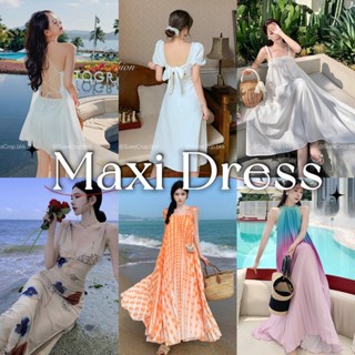 MAXI DRESS พร้อมส่ง เดรสยาว แมกซี่เดรส ชุดไปทะเล กระโปรงยาว ชุดพลีท