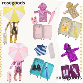 Rosegoods1 ชุดกระเป๋าเดินทาง ร่ม และรองเท้าบูท กันฝน สําหรับตกแต่งบ้านตุ๊กตา 4 ชิ้น