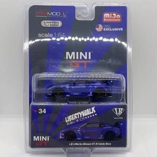 เลขที่ 1: 64 MINIGT โมเดลรถยนต์ อัลลอย LB Works Nissan GTR Plate Card 34 Candy Blue