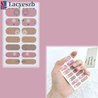 Lacyeszb สติกเกอร์กลิตเตอร์ ลายดอกไม้ 3D ไล่โทนสี สําหรับตกแต่งเล็บ 14 ชิ้น ต่อแผ่น