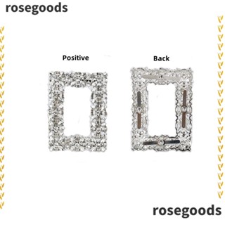 Rosegoods1 2 ชิ้น คลิปรองเท้า พลอยเทียม ผู้หญิง เจ้าสาว สี่เหลี่ยม แคลมป์ เสน่ห์ หัวเข็มขัด