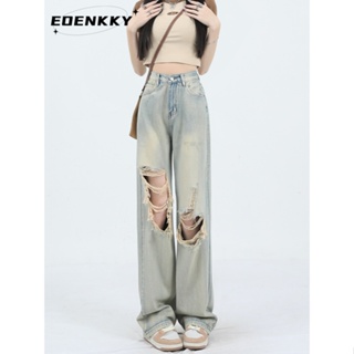 EOENKKY กางเกงขายาว กางเกงยีสน์ผู้หญิง ทรงหลวม ๆ ตรง Retro Hip Hop Pants 2023 NEW Style  Chic ins Trendy พิเศษ A97L38L 36Z230909