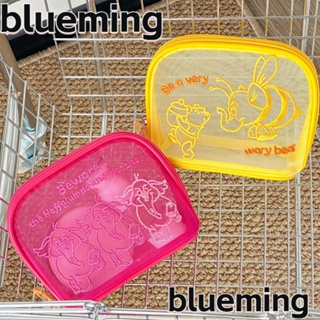 Blueming2 กระเป๋าเครื่องสําอาง ผ้าตาข่าย ลายการ์ตูนช้าง สีชมพู แบบพกพา อเนกประสงค์