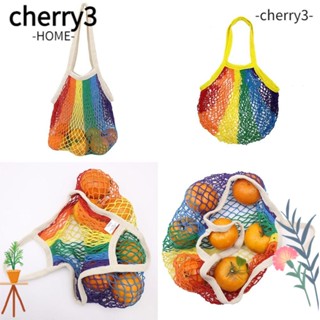 Cherry3 ถุงช้อปปิ้ง ผ้าฝ้าย ผ้าตาข่าย ซักทําความสะอาดได้