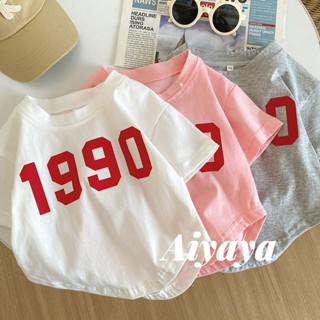 Aiyaya เสื้อผ้าเด็กผู้หญิง เสื้อยืดเด็ก เสื้อครอปเด็กผู้หญิง สไตล์เกาหลี เสื้อยืดแขนสั้นลําลอง แฟชั่นฤดูร้อน สไตล์เรโทร สําหรับเด็กผู้หญิง （749）