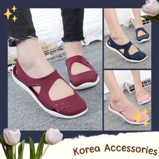 Korean🧧 รองเท้าแตะแบบรัดส้น หัวทรงเหลี่ยม ยางนิ่มกระชับเท้า สีพื้น 5 สี
