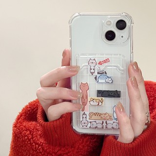 Bella _ เคสโทรศัพท์มือถือแบบนิ่ม TPU ใส ลายการ์ตูนแมว พร้อมช่องใส่บัตร สําหรับ iphone XR XS 11 12 13 14 15 pro max mini S PLUS