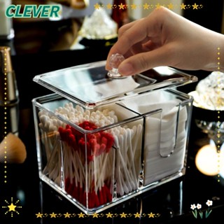 Clever Qtip กล่องอะคริลิค ทรงสี่เหลี่ยมผืนผ้า 2 ช่อง พร้อมฝาปิด สําหรับจัดเก็บเครื่องสําอาง