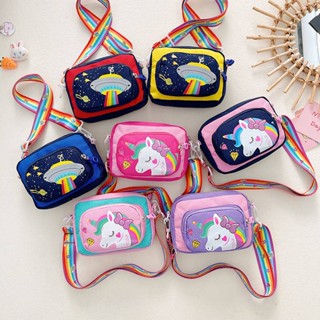 Unicorn Bag Girls Canvas Messenger Bag Childrens Outing Small Backpack Lightweight Cute Cartoon Boy Shoulder Bag PRmR