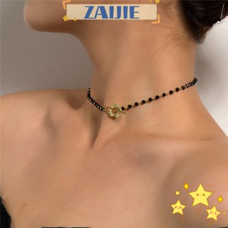 Zaijie24 โช้กเกอร์โซ่ ประดับลูกปัดคริสตัล เครื่องประดับแฟชั่น