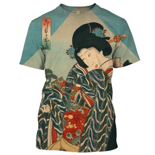 Geisha เสื้อยืดแขนสั้น คอกลม ผ้าโพลีเอสเตอร์ พิมพ์ลาย สไตล์ญี่ปุ่น สําหรับผู้ชาย