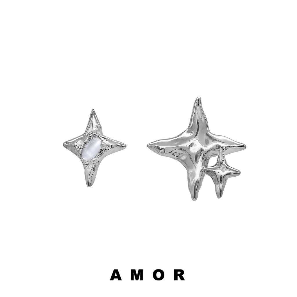Y2k Cats Eye Stone Starlight Ear Studs หญิงไม่สมมาตร Niche design ต่างหูอาวุโส