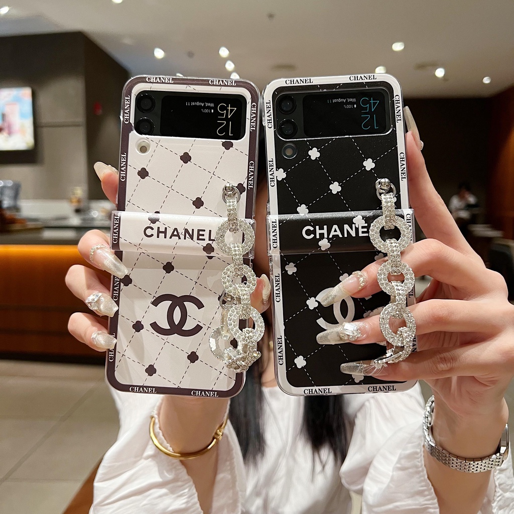 Flip6 Flip5 Samsung Galaxy Z Flip 4 5G 3in1 แฟชั ่ นแบรนด ์ เพชร chain PC Case Samsung Galaxy Z Flip 3 hard กันกระแทกโทรศัพท ์ ความคิดสร ้ างสรรค ์ กรณีฝาครอบ