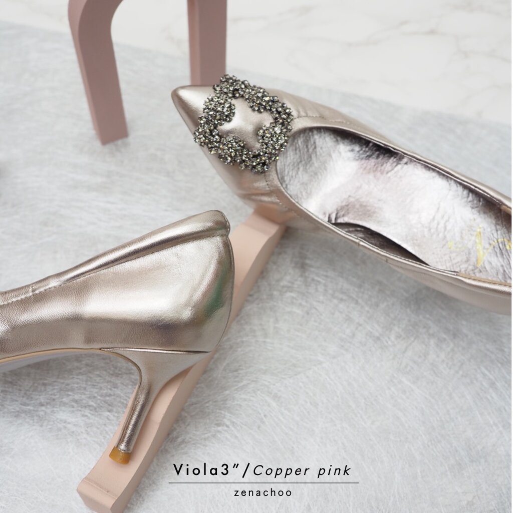 ทรงปกติ เปลี่ยนไซส์ได้ ไม่รับคืน Zenachoo รุ่น Viola3 สูง 3 นิ้ว หนังแกะแท้ หัวแหลมทรงสวย