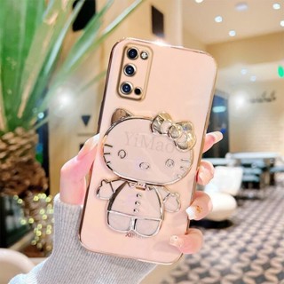 เคสโทรศัพท์มือถือแบบนิ่ม ลายเฮลโลคิตตี 6D พร้อมกระจก สําหรับ OPPO A73 A74 A94 A52 A92 A93 A96 A76 A36 A58 A78 A72 A91