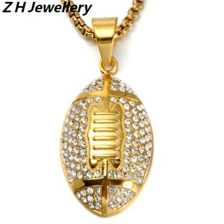 [Z H Jewelry] สร้อยคอสเตนเลส ไทเทเนียม ทอง 18K จี้ฟุตบอลรักบี้ อเมริกัน ฮิปฮอป ปาร์ตี้ เครื่องประดับแฟชั่น สําหรับผู้ชาย