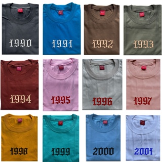 BIRTH YEAR Minimalist Embroidered Aesthetic Tees Unisex Tshirt Design Burda Embroidery เสื้อยืดคอกลม