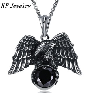 [HF Jewelry] สร้อยคอ จี้นกฮูก สเตนเลส 316 ประดับเพทาย สีดํา สไตล์เรโทร เครื่องประดับแฟชั่น สําหรับผู้ชายและผู้หญิง