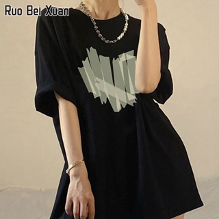 RUO BEI XUANเวอร์ชั่นเกาหลีคู่รักแขนยาว/แขนสั้นเสื้อยืดแขนสั้นเวอร์ชั่นเกาหลี