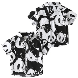 ใหม่ เสื้อเชิ้ต คอปก ลายแพนด้า ยักษ์ สไตล์วินเทจ แฟชั่นฤดูร้อน สําหรับเด็กผู้ชาย 2023