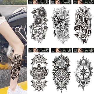 สติกเกอร์รอยสักชั่วคราว กันน้ํา รูปหัวหมาป่า และดอกไม้ สไตล์…