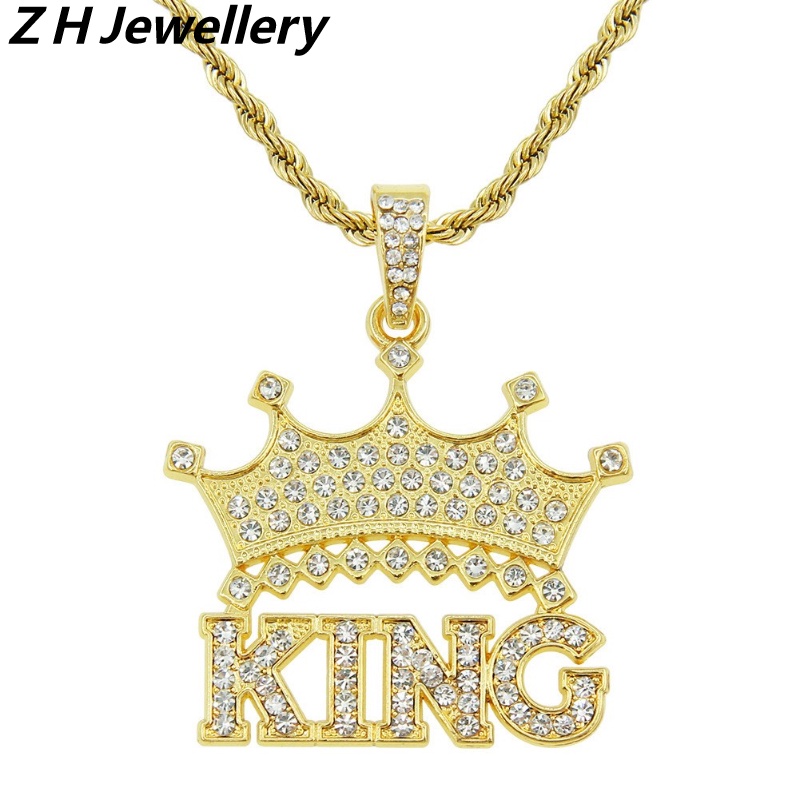 [Z H Jewelry] สร้อยคอสเตนเลส ไทเทเนียม ทอง 18K จี้รูปมงกุฎ ประดับเพชร สไตล์วินเทจ ฮิปฮอป เครื่องประดับแฟชั่น สําหรับผู้ชาย