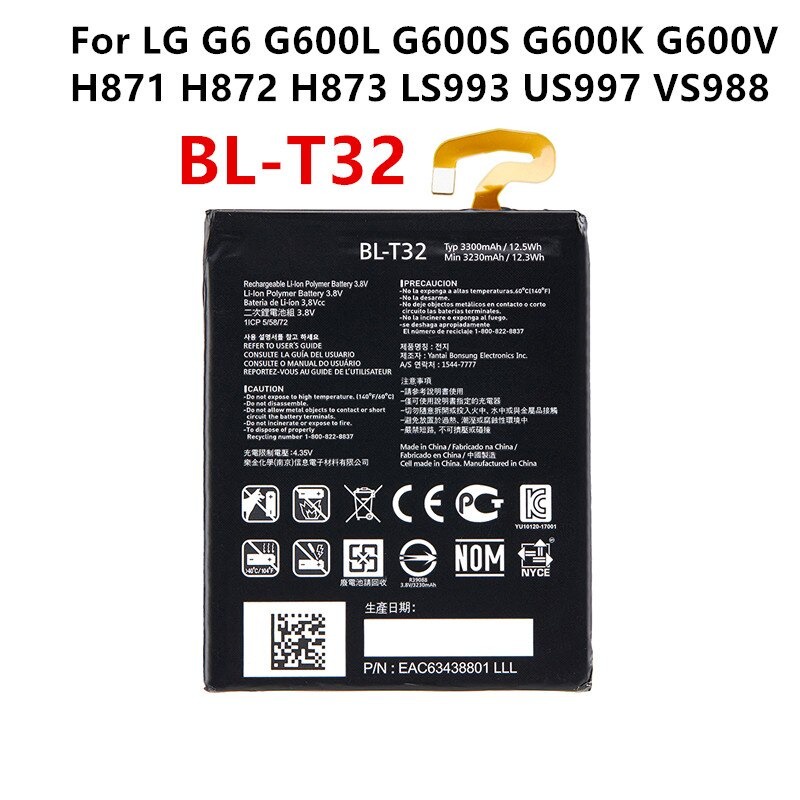 BL-T32แบตเตอรี่สำหรับ LG G6 G600L G600S G600K G600V H871 H872 H873 LS993 US997 VS988 T32 BLT32แบตเตอรี่ 3300MAh